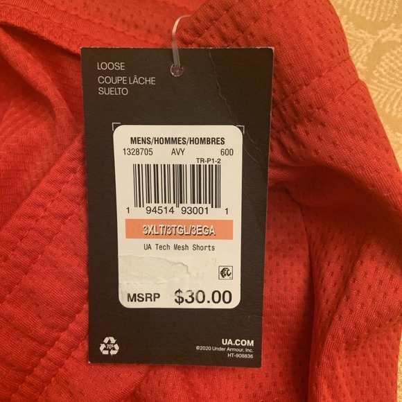 Under Armour Tech Mesh Shorts Mens Size 3XLT Red Unlined Pockets 1328705-600 NEW - Picture 4 of 4